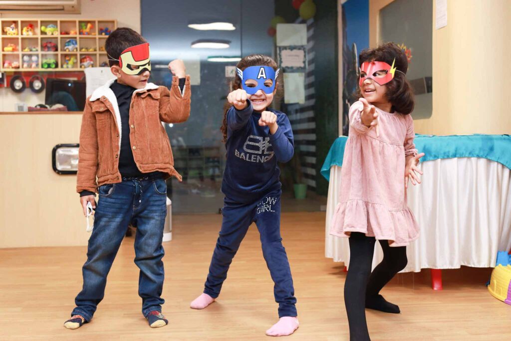 Children dancing via wearing masks