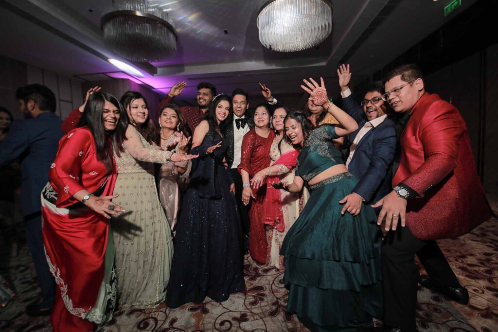 friends and family having fun on sangeet