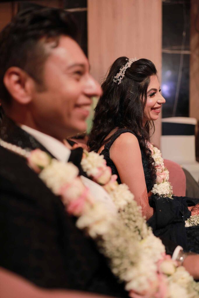 close view of a smiling bride and groom